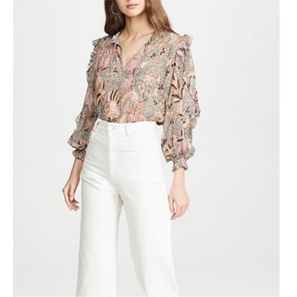 Ulla Johnson Lara Blouse Silk-Blend Ruffle Floral Birds of Paradise Ivory Size 6 - Picture 17 of 17